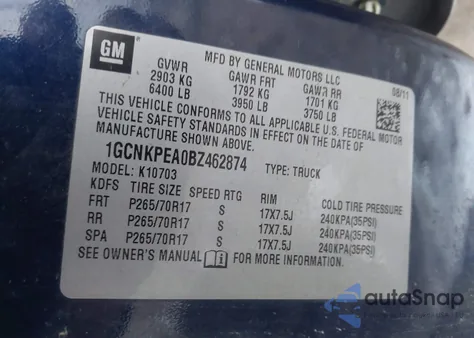 2011 Chevrolet Silverado 1500 Work Truck z USA, uszkodzony, nr VIN 1GCNKPEA0BZ462874